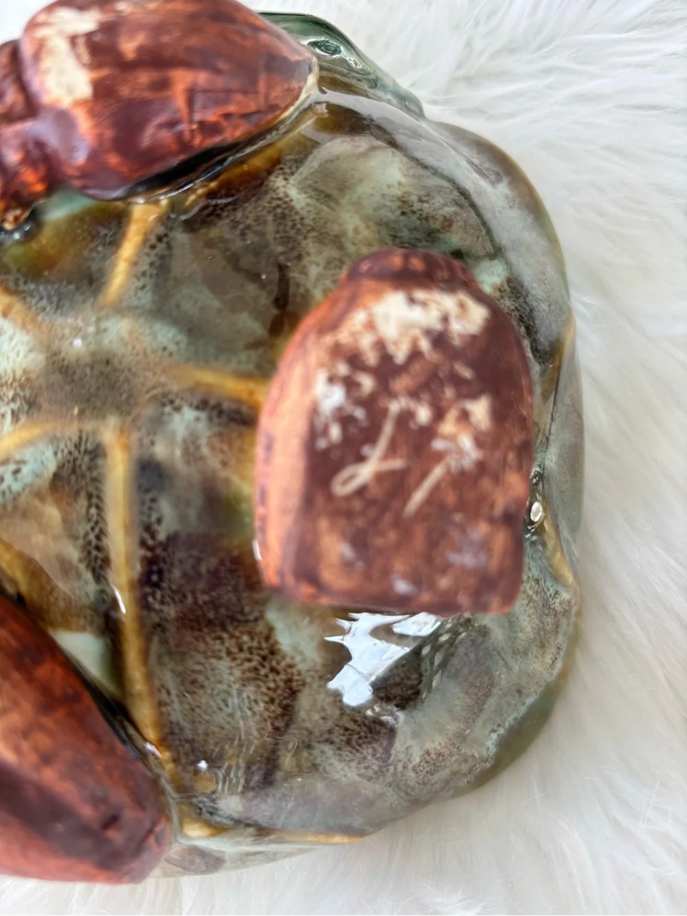 Vintage Majolica Ceramic Frog Accent Serving Bowl in Green and Brown
